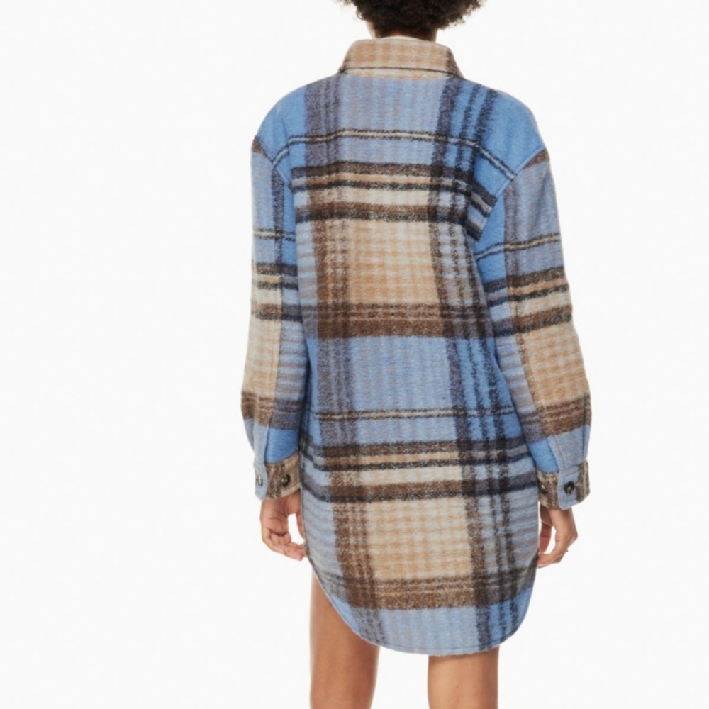 Aritzia Wilfred Ganna Jacket Wool Long Plaid Blue Brown Black Shacket Size 2XL - Picture 2 of 9